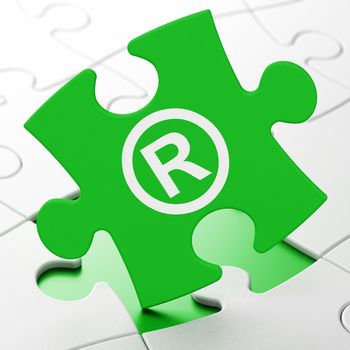 Law concept: Registered on Green puzzle pieces background, 3D rendering