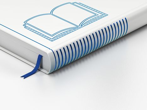 Science concept: closed book with Blue Book icon on floor, white background, 3D rendering