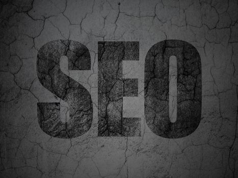 Web design concept: Black SEO on grunge textured concrete wall background