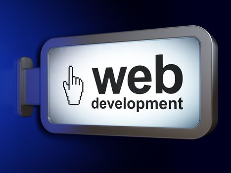 Web design concept: Web Development and Mouse Cursor on advertising billboard background, 3D rendering