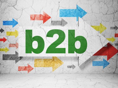 Business concept:  arrow with B2b on grunge textured concrete wall background, 3D rendering