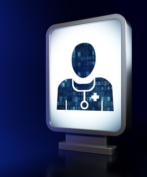 Health concept: Doctor on advertising billboard background, 3D rendering