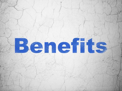 Finance concept: Blue Benefits on textured concrete wall background