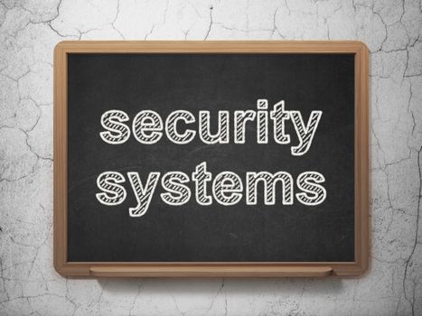 Privacy concept: text Security Systems on Black chalkboard on grunge wall background, 3D rendering