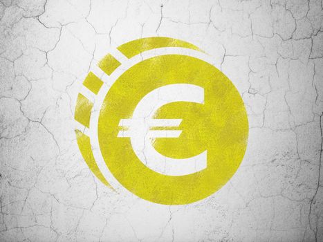 Currency concept: Yellow Euro Coin on textured concrete wall background