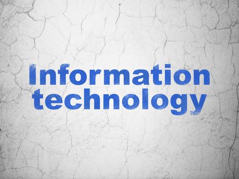 Information concept: Blue Information Technology on textured concrete wall background