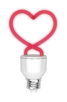 Red fluorescent light bulb in a heart shape