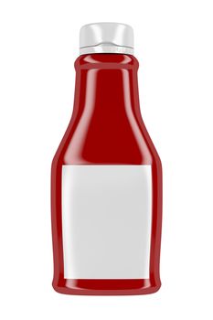 Front view of ketchup bottle with blank label, isolated on white