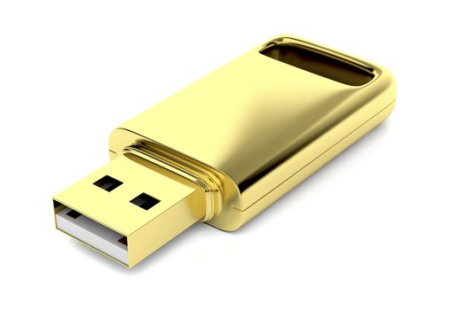 Luxury golden usb stick on white background 