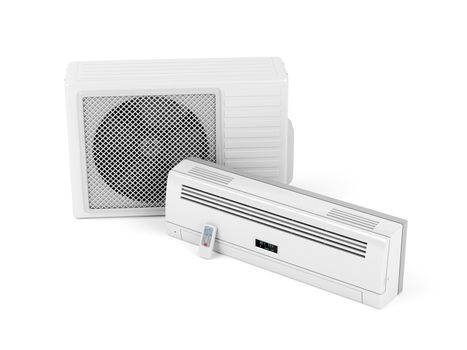 Split system air conditioner on white background