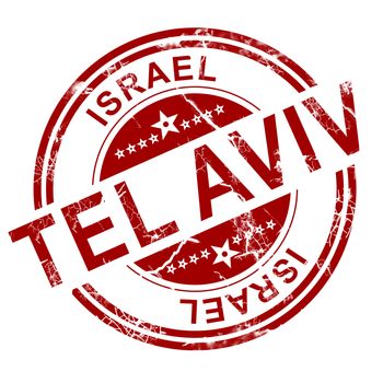 Red Tel Aviv stamp with white background, 3D rendering