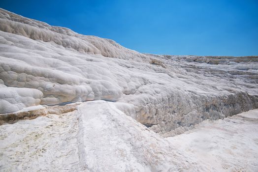 Pammukale, Turkey - July, 2015: panoramic view of Pammukale near modern turkey city Denizli