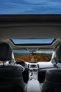 Travel in car with panoramic roof