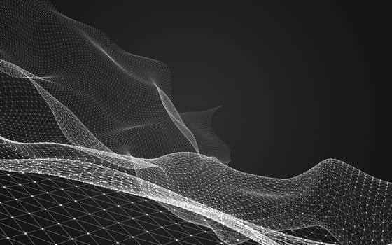 Abstract polygonal space low poly dark background with connecting dots and lines. Connection structure. 3d rendering