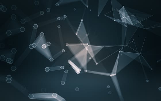 Abstract polygonal space low poly dark background with connecting dots and lines. Connection structure. 3d rendering