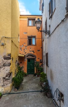 the beautiful alley of castelsardo old city - sardinia - italy