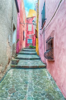 the beautiful alley of castelsardo old city - sardinia - italy