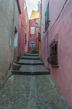 the beautiful alley of castelsardo old city - sardinia - italy