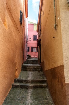 the beautiful alley of castelsardo old city - sardinia - italy