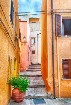 the beautiful alley of castelsardo old city - sardinia - italy