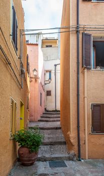 the beautiful alley of castelsardo old city - sardinia - italy