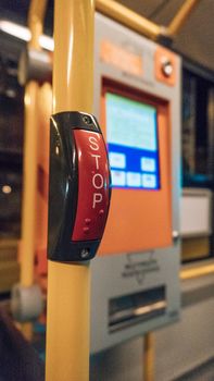 POLAND, KRAKOW - SEP 02, 2016: Stop button on a London City Bus