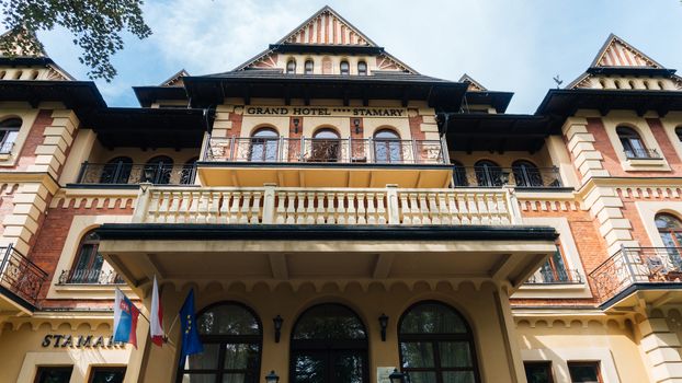 ZAKOPANE, POLAND - SEP 2, 2016: Pension Stamary built in 1904 by architect Eugeniusz Wesolowski, since 2005 after renovation as Grand Hotel Stamary offers 53 rooms