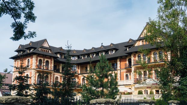 ZAKOPANE, POLAND - SEP 2, 2016: Pension Stamary built in 1904 by architect Eugeniusz Wesolowski, since 2005 after renovation as Grand Hotel Stamary offers 53 rooms