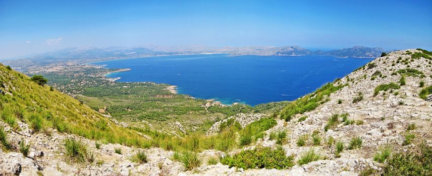 Bay of Pollenca, peninsula Formentor, view from peninsula Victoria - coastal cliff coast with ocean view panorama