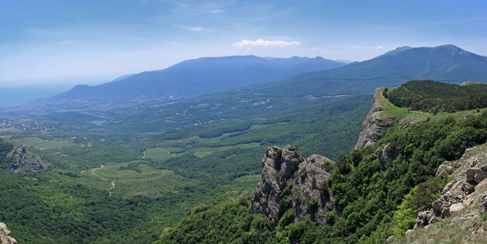 Crimea. Beautiful view from the mountain Demerdzhi Valley of ghosts