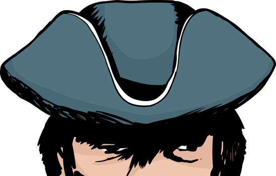Eyes of face in partial shadow of tricorn hat