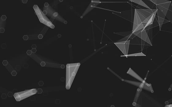 Abstract polygonal space low poly dark background with connecting dots and lines. Connection structure. 3d rendering