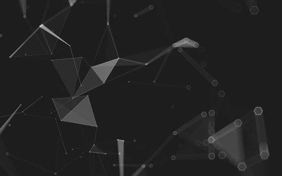 Abstract polygonal space low poly dark background with connecting dots and lines. Connection structure. 3d rendering