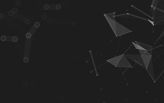 Abstract polygonal space low poly dark background with connecting dots and lines. Connection structure. 3d rendering