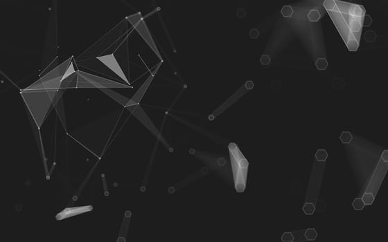 Abstract polygonal space low poly dark background with connecting dots and lines. Connection structure. 3d rendering