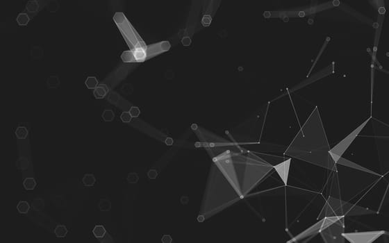 Abstract polygonal space low poly dark background with connecting dots and lines. Connection structure. 3d rendering