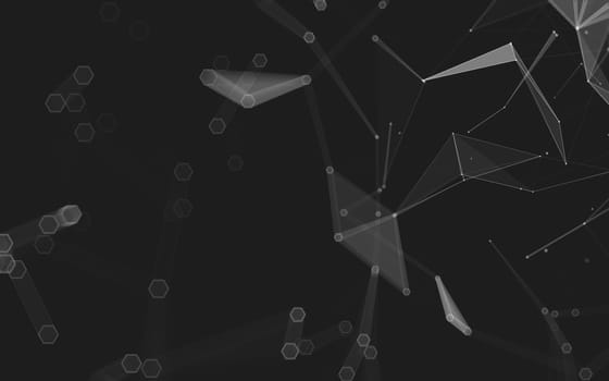 Abstract polygonal space low poly dark background with connecting dots and lines. Connection structure. 3d rendering