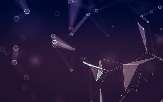 Abstract polygonal space low poly dark background with connecting dots and lines. Connection structure. 3d rendering