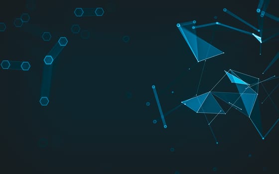 Abstract polygonal space low poly dark background with connecting dots and lines. Connection structure. 3d rendering