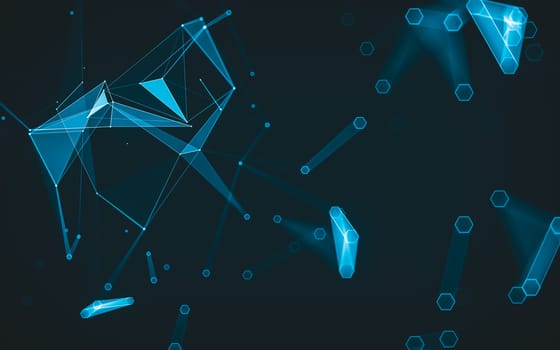 Abstract polygonal space low poly dark background with connecting dots and lines. Connection structure. 3d rendering