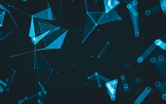 Abstract polygonal space low poly dark background with connecting dots and lines. Connection structure. 3d rendering