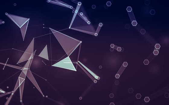 Abstract polygonal space low poly dark background with connecting dots and lines. Connection structure. 3d rendering