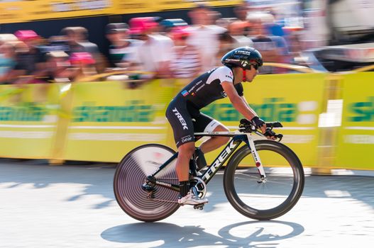 KRAKOW, POLAND - AUGUST 9: Julian Arredondo at the final stage of 71th Tour de Pologne on August 9, 2014 in Krakow. Tour de Pologne is the biggest cycling event in Eastern Europe.