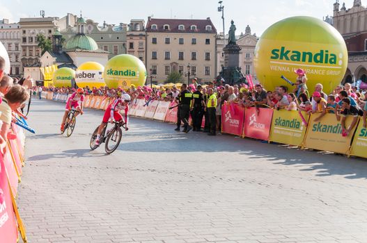 KRAKOW, POLAND - AUGUST 9: Cyclists at the final stage of 71th Tour de Pologne on August 9, 2014 in Krakow. Tour de Pologne is the biggest cycling event in Eastern Europe.