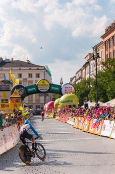 KRAKOW, POLAND - AUGUST 9: Cyclists at the final stage of 71th Tour de Pologne on August 9, 2014 in Krakow. Tour de Pologne is the biggest cycling event in Eastern Europe.