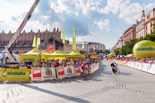 KRAKOW, POLAND - AUGUST 9: Cyclists at the final stage of 71th Tour de Pologne on August 9, 2014 in Krakow. Tour de Pologne is the biggest cycling event in Eastern Europe.