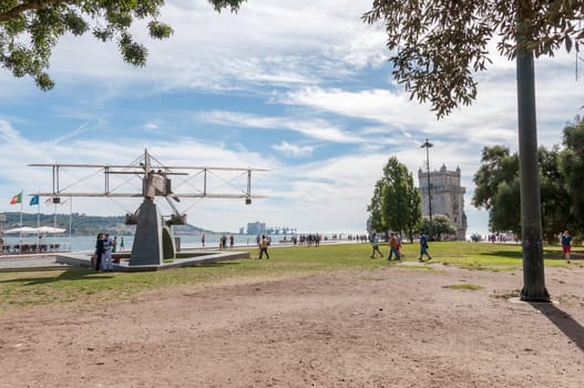 LISBON, PORTUGAL - AUGUST 23: First South TransAtlantic flight monument in Belem district of Lisbon on 23 August, 2014.