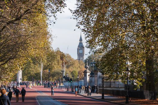 London, United Kingdom - November 9, 2014: Constitution Hill in London on a sunny autumn day. Constitution Hill is part of the Royal route near Buckingham Palace.