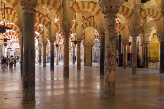 Cordoba, Spain - August 26, 2014: Interior of the Great Mosque, a medieval Islamic mosque that was converted to a Roman Catholic church.