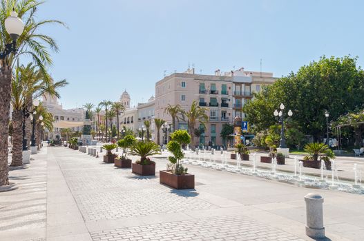 CADIZ, SPAIN - AUGUST 27, 2014: Town hall at the Plaza de San Juan de Dios in Cadiz on a sunny day